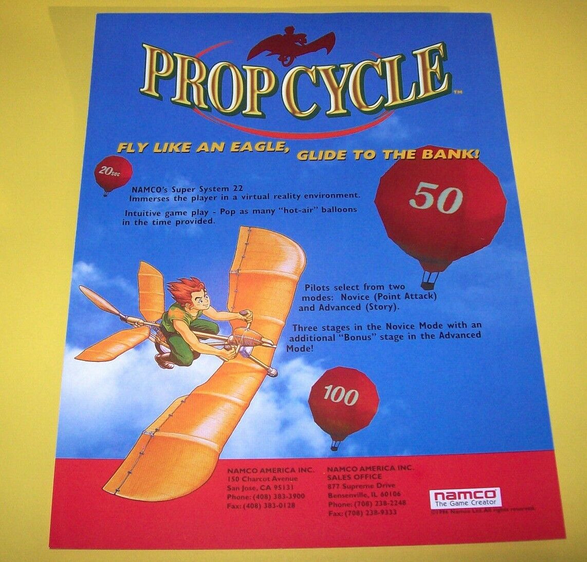 Prop Cycle Arcade FLYER Original NOS 1996 Video Game Paper Artwork