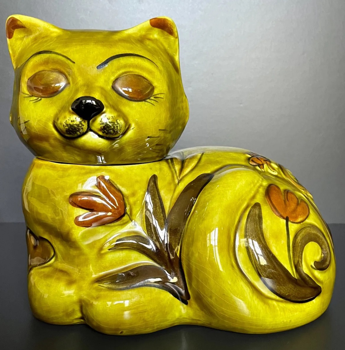 Rare MCM 1960s Cookie Jar LOS ANGELES POTTERIES Yellow-Green Sleeping ...