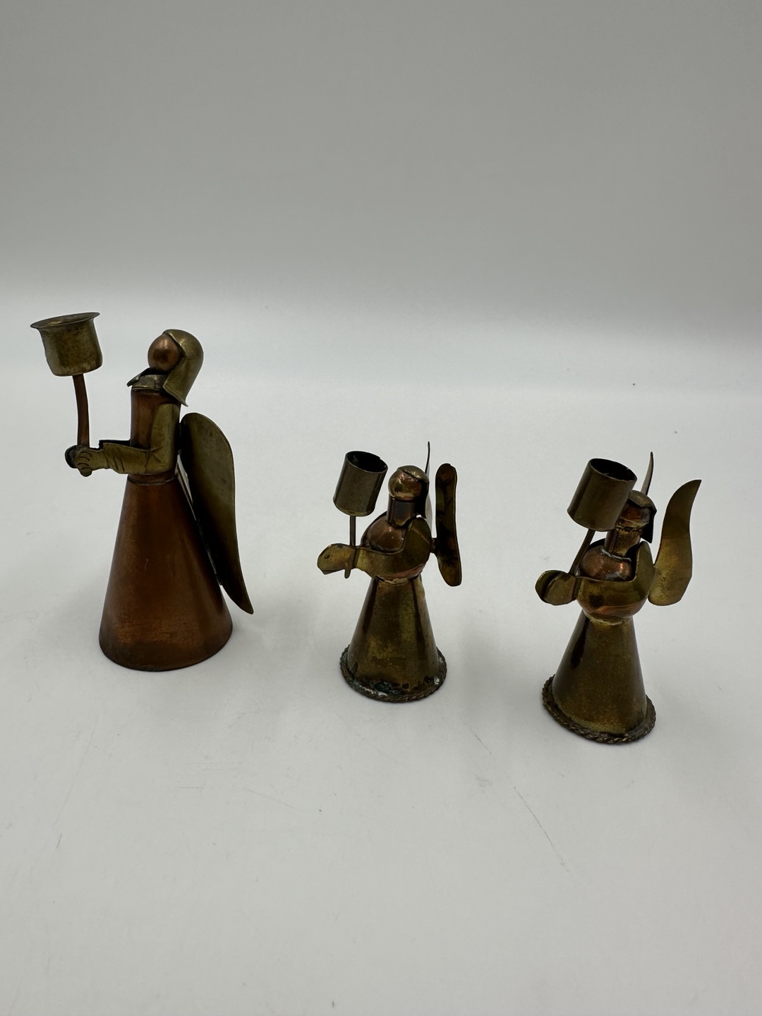 Vintage Set of 3 Brass Angel Candle Holders Mexico