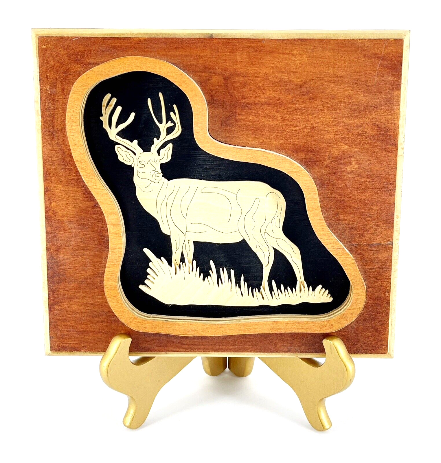 Vtg Handcrafted 3D Scrollsaw Deer Hunting Buck Wall Plaque Robert Beecher Wood