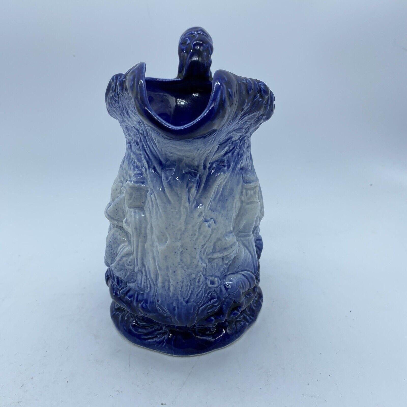 1301 Burleigh Ironstone Ornate Blue and White Pitcher Jug