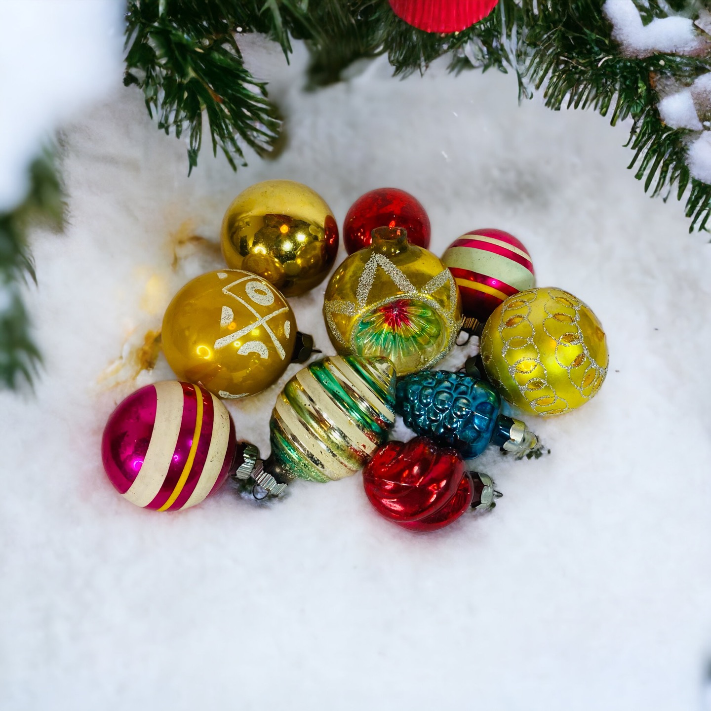 Set Of 10 Vintage Glass Ornaments Made In USA Shiny Brite