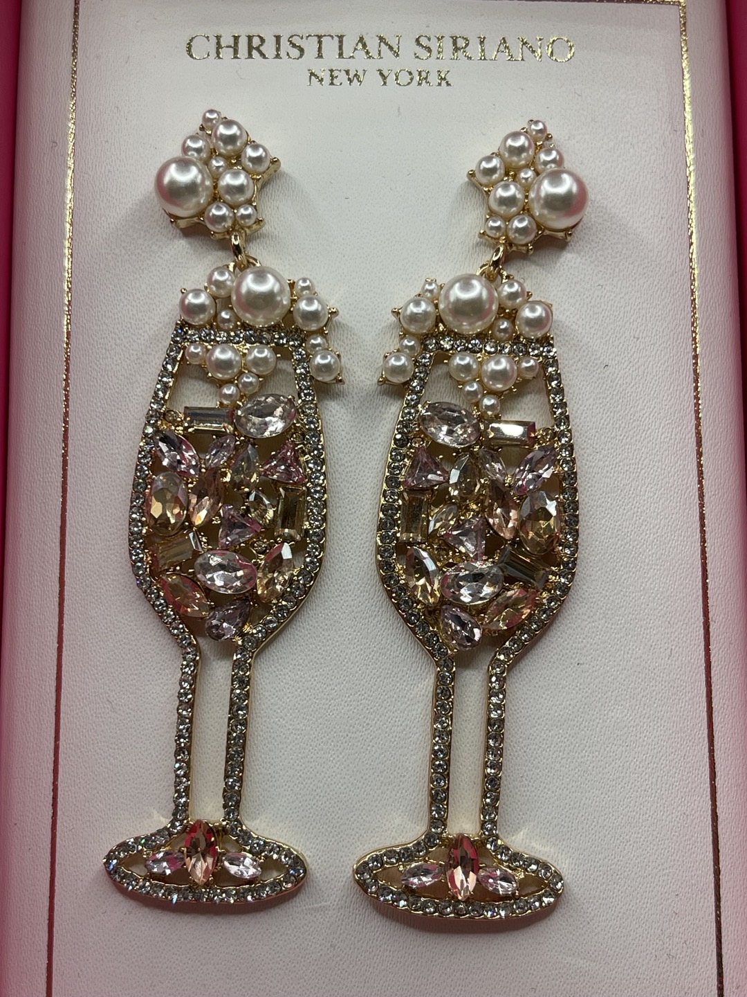 Christian Siriano Champagne Shaped Earrings Drop Rhinestone Faux Pearl