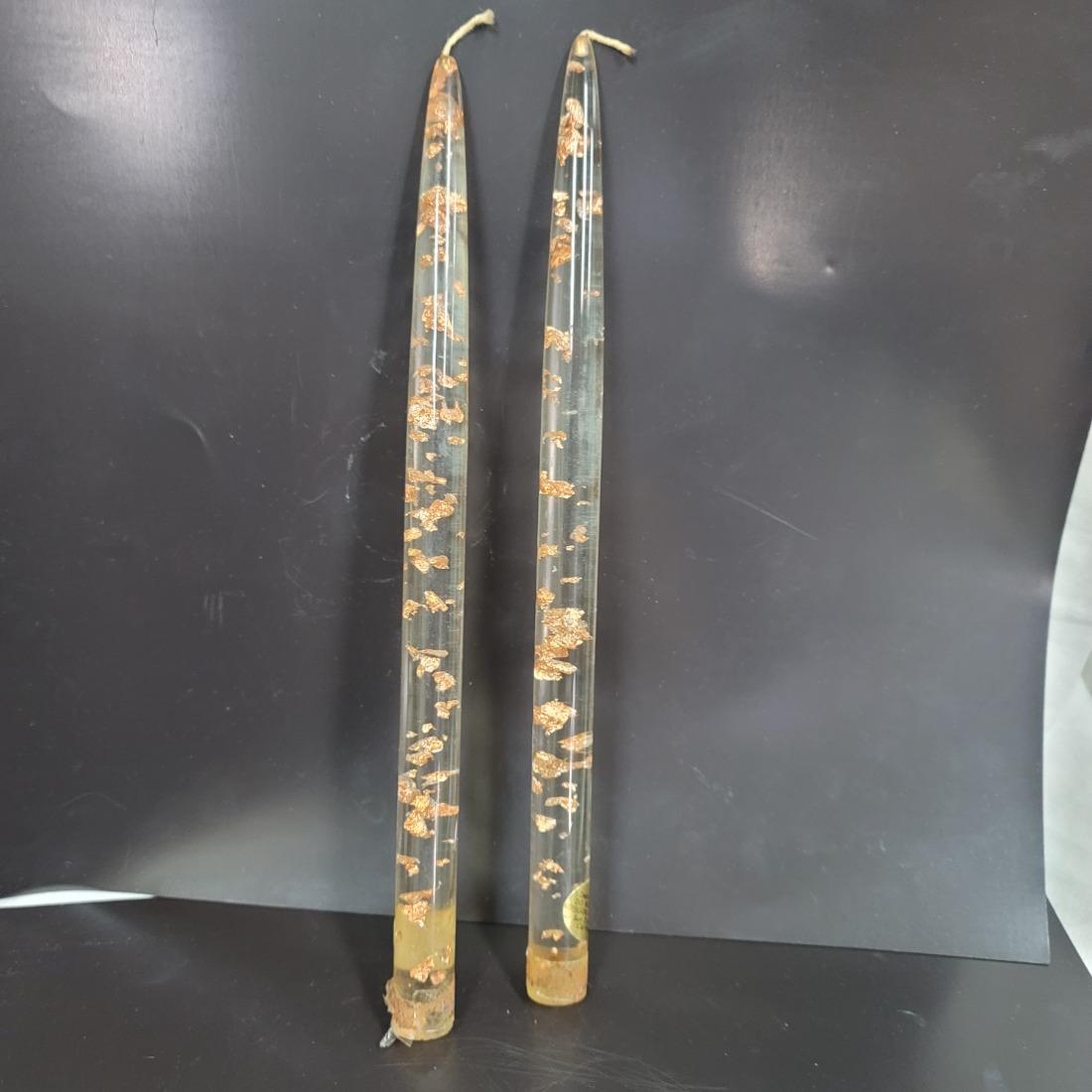 MCM Clear Lucite Candles with Copper Flakes
