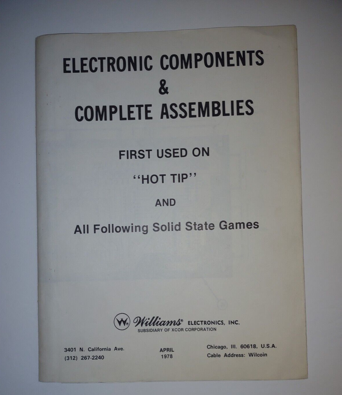 Hot Tip Original Pinball Machine Electronic Components & Assemblies Manual 1978