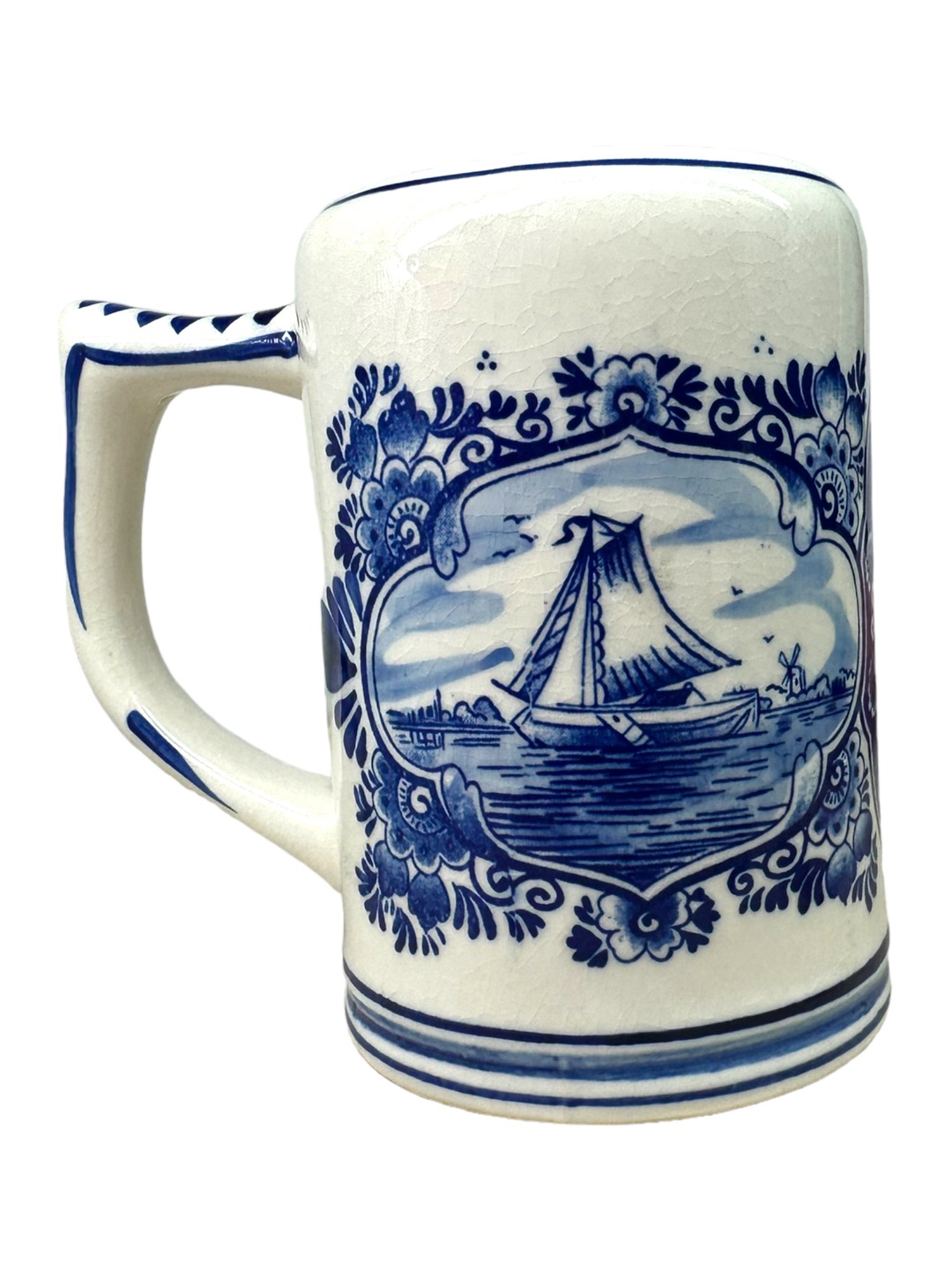 Delft Blue Hand Painted Holland Floral Windmill Sailboat Beer Stein Mug ...