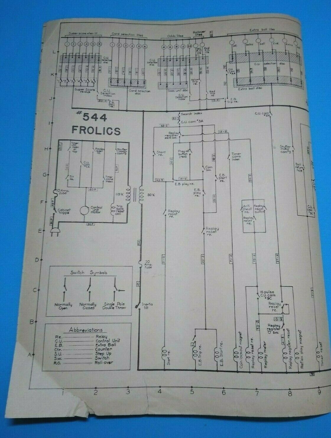 Frolics Bingo Pinball Schematic Original Game Machine Wiring Diagram 1952