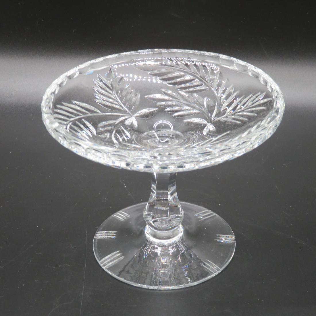 VTG Footed Crystal Compote Candy Dish Fern pattern Hand cut