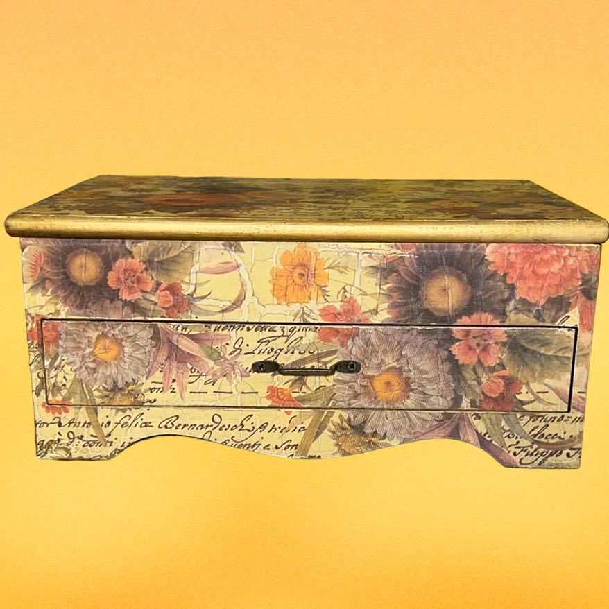 French Script Wood Jewelry Box