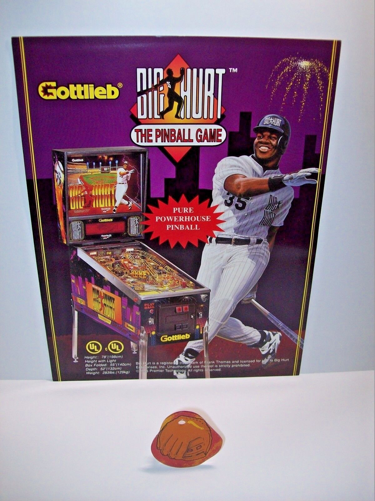 Big Hurt Pinball Machine Flyer And Plastic Promo Keychain Original Vintage