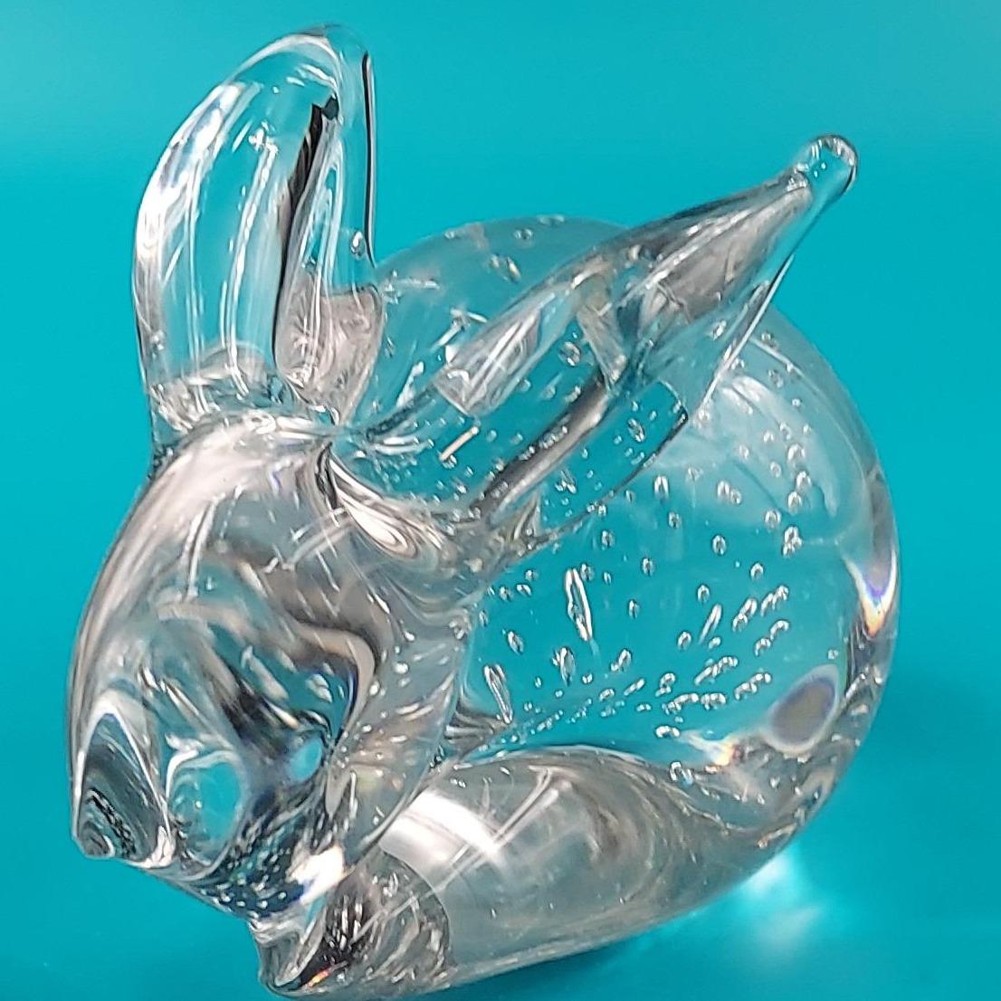 Art Glass Bunny Rabbit Figure / Paper Weight with Controlled Bubbles ...