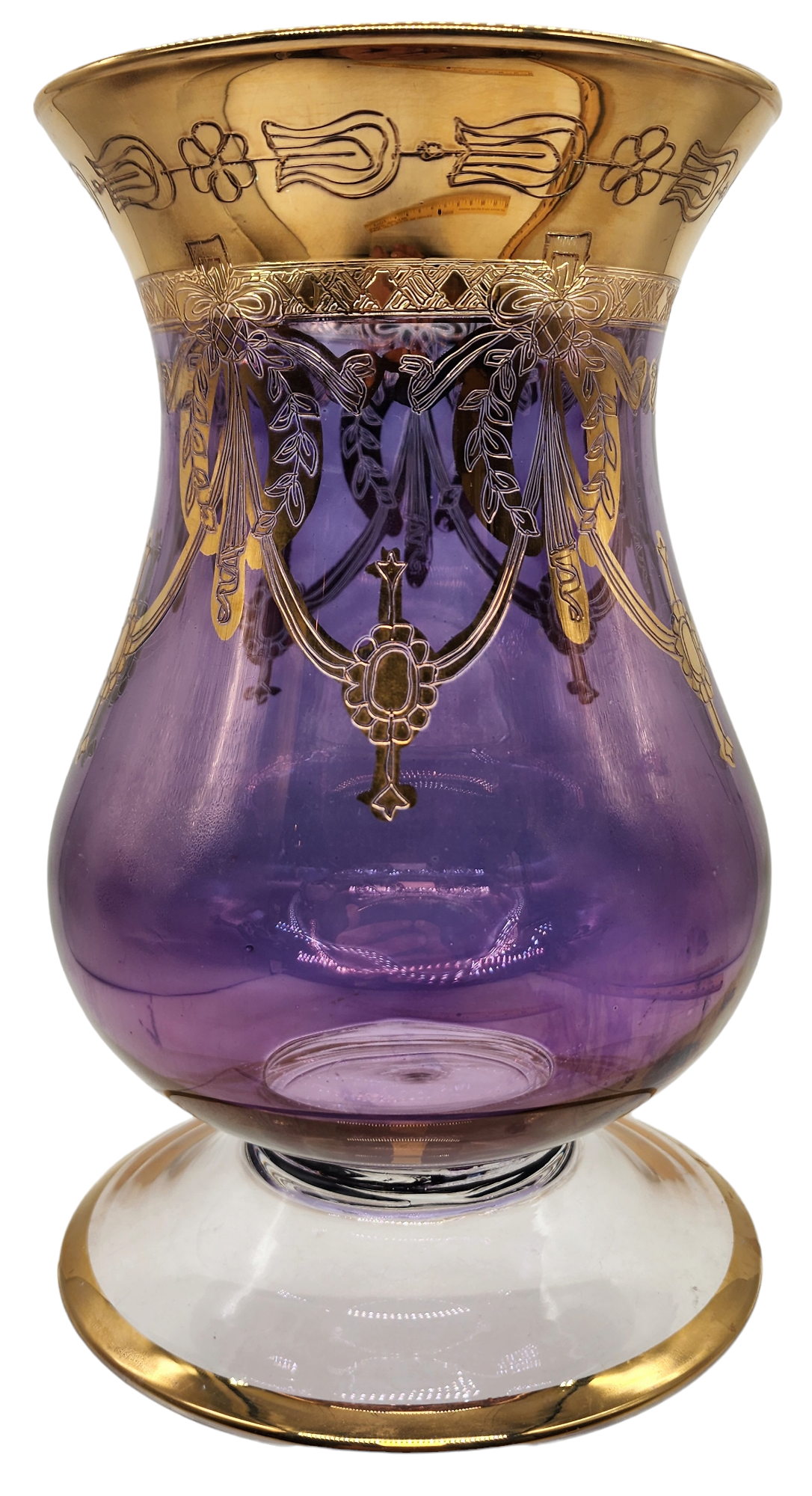 Sc Line Italy SC Line Italy Venetian Gold Encrust Hurricane Glass Jar Vase Purple ...