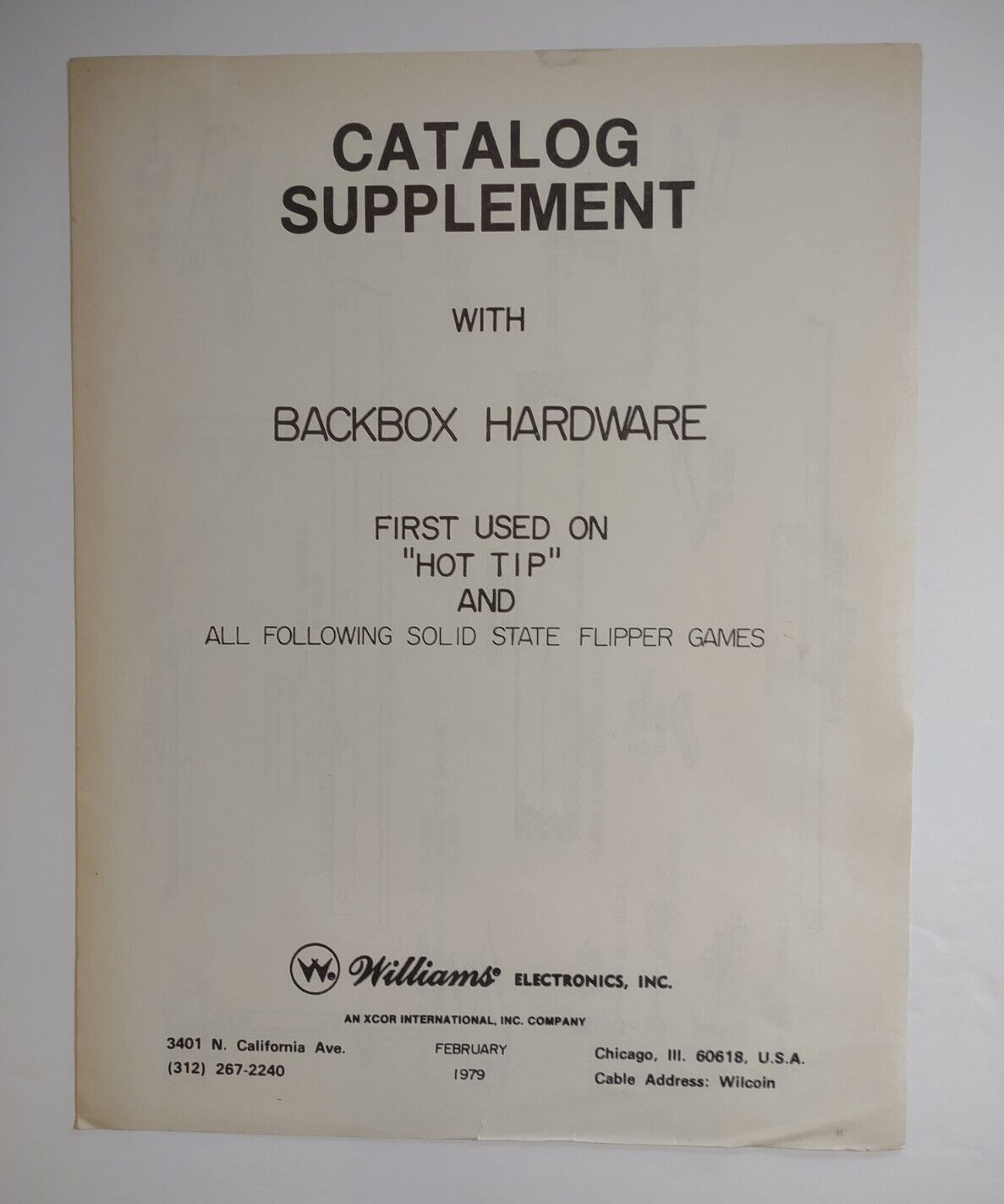 Hot Tip Original Pinball Machine Catalog Supplement Backbox Hardware 1979
