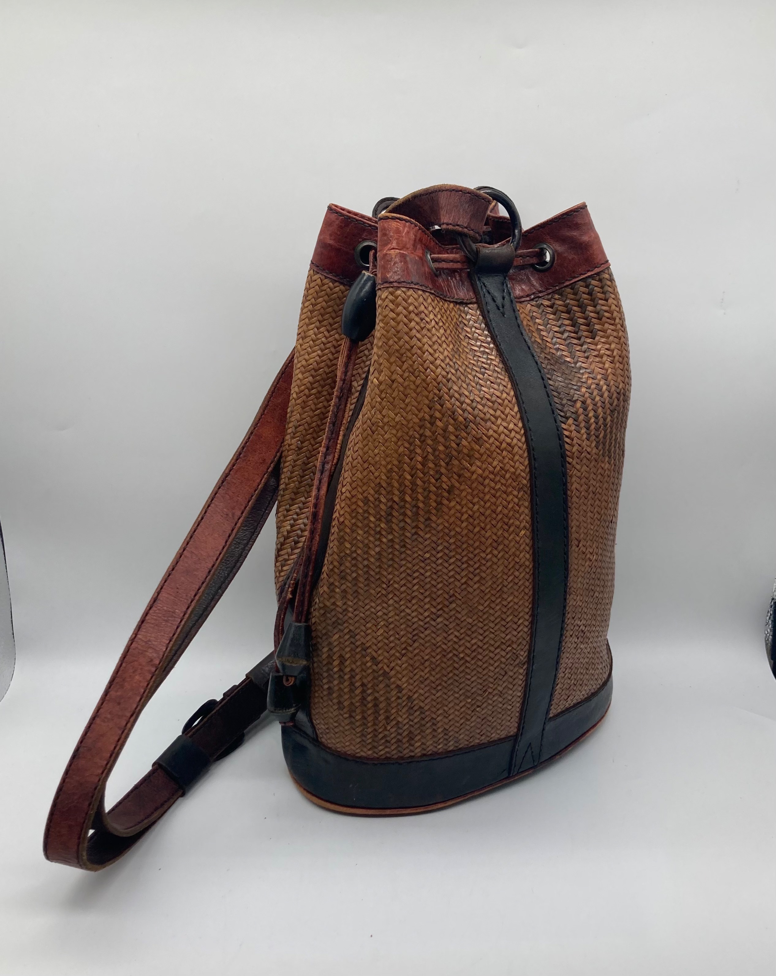 Woven Leather Indonesian Backpack Sling Satchel Shoulder Bag