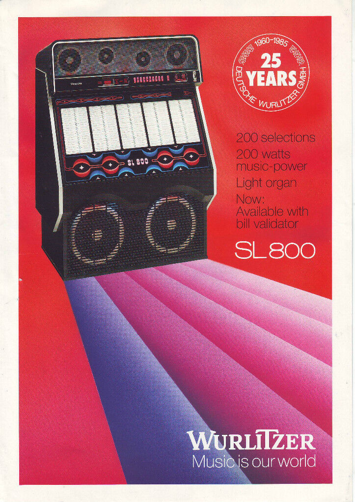 Jukebox Flyer WURLITZER SL 800 ORIGINAL JUKEBOX FLYER Vintage Promo Artwork 1985