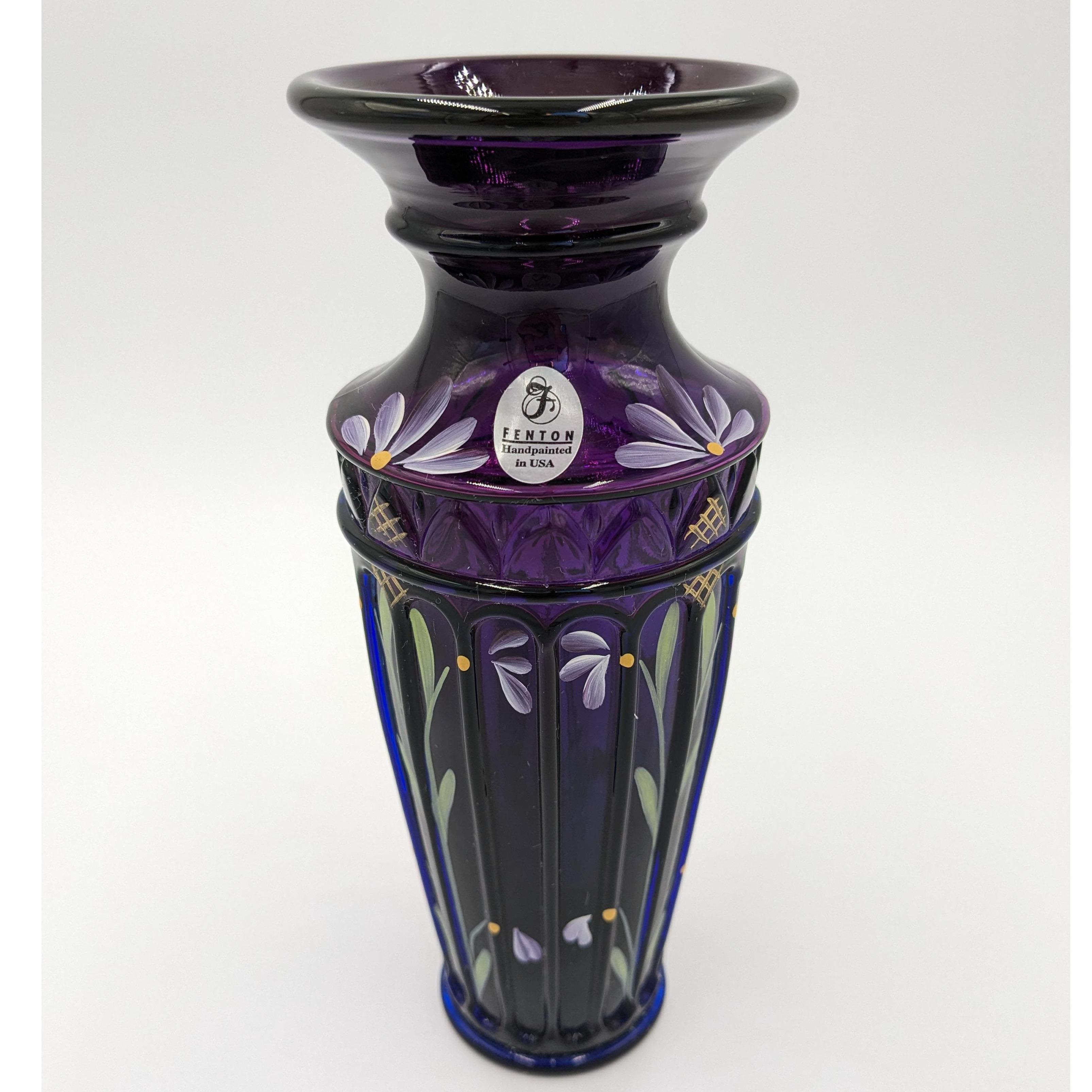 Vintage Fenton Royal Purple Hand Painted Yenawine Vase