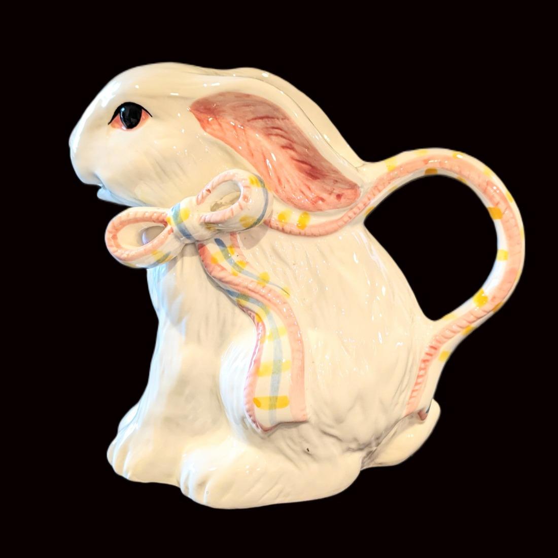 Vintage Pitcher Easter Spring Bunny Ceramic Rabbit with Mouth Spout