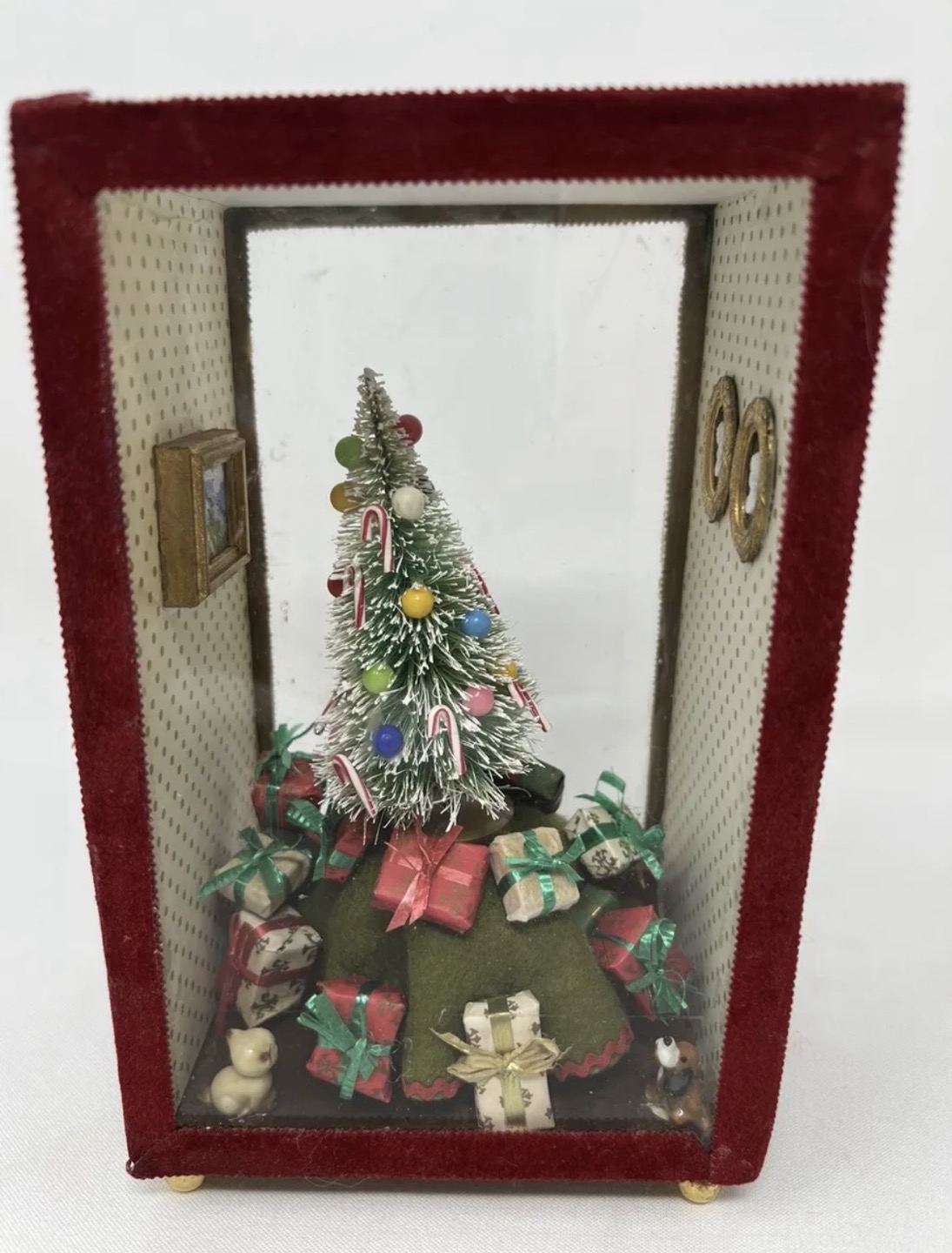 Vintage Shadow Box Dollhouse Christmas Morning Handmade Diorama