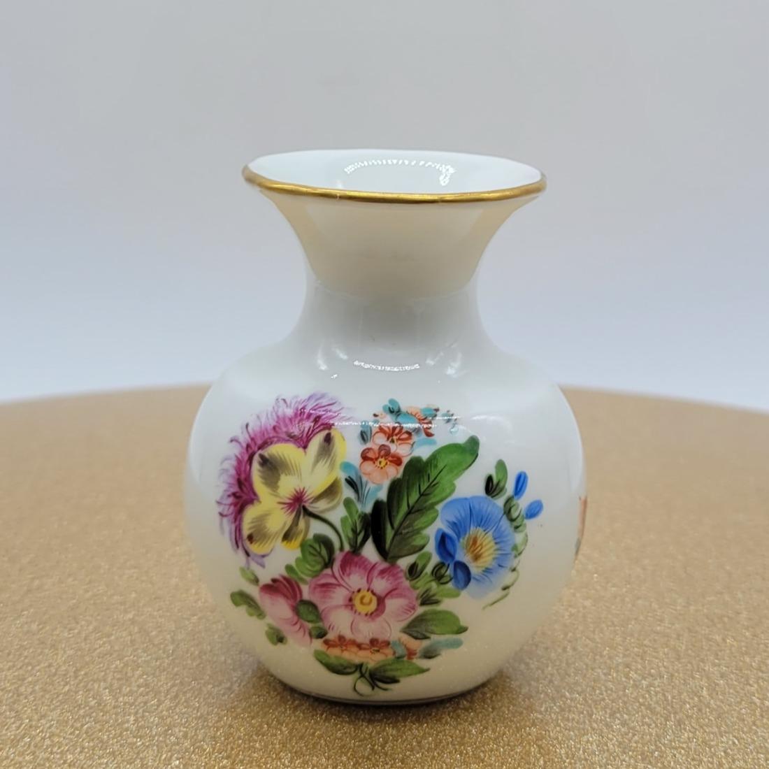 Herend Miniature Vase Hand Painted signed, fine Hungarian porcelain