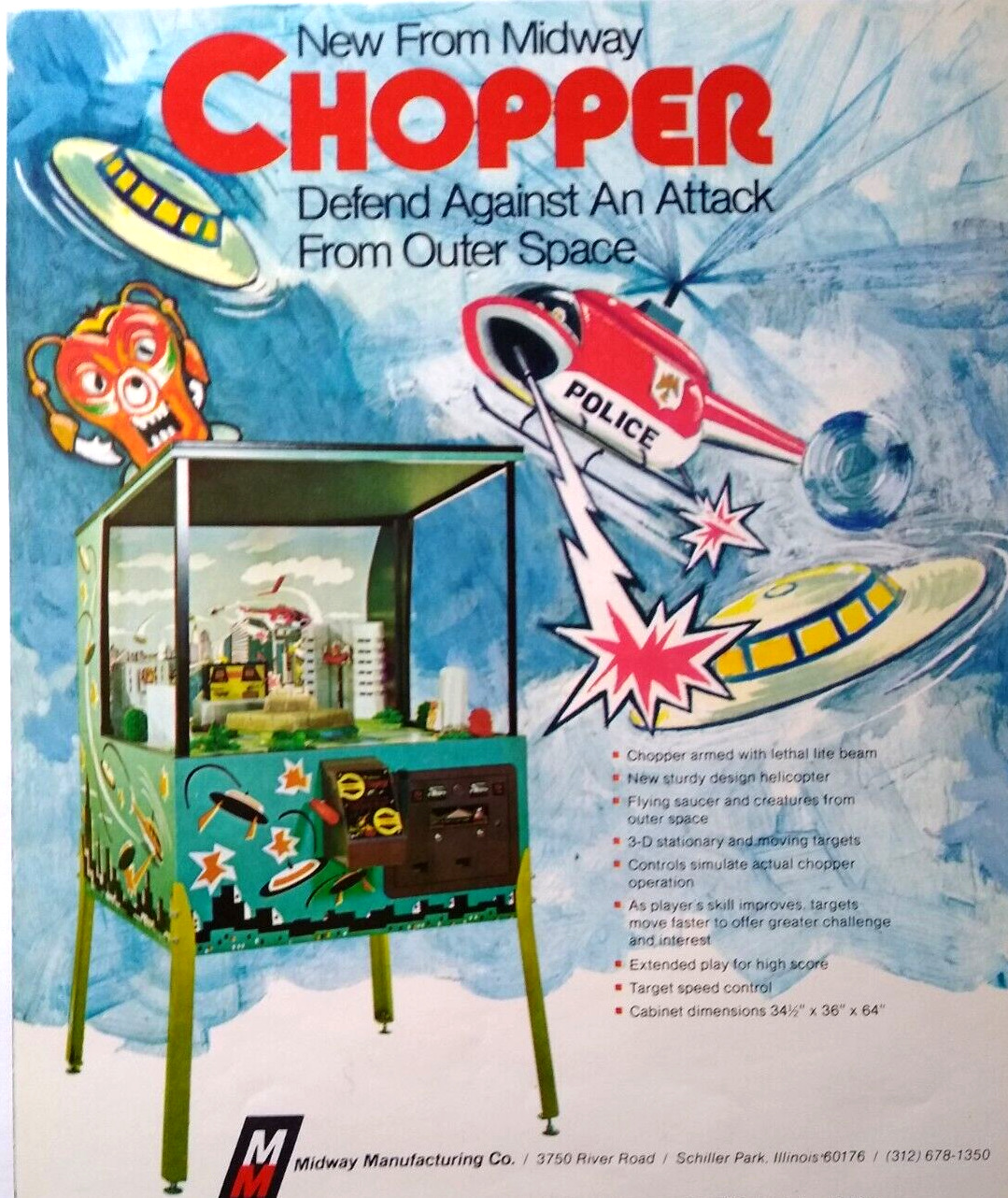 Chopper Arcade Game Flyer Pilot Flying Helicopter Outer Space Attack