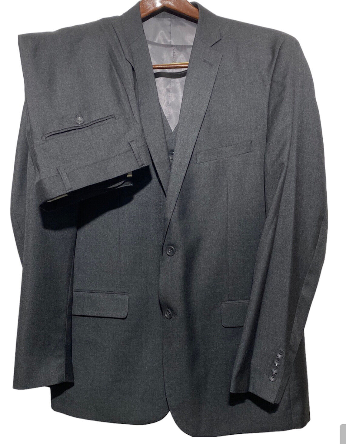 Alain Dupetit Suit Mens 46L 3pc Charcoal Gray