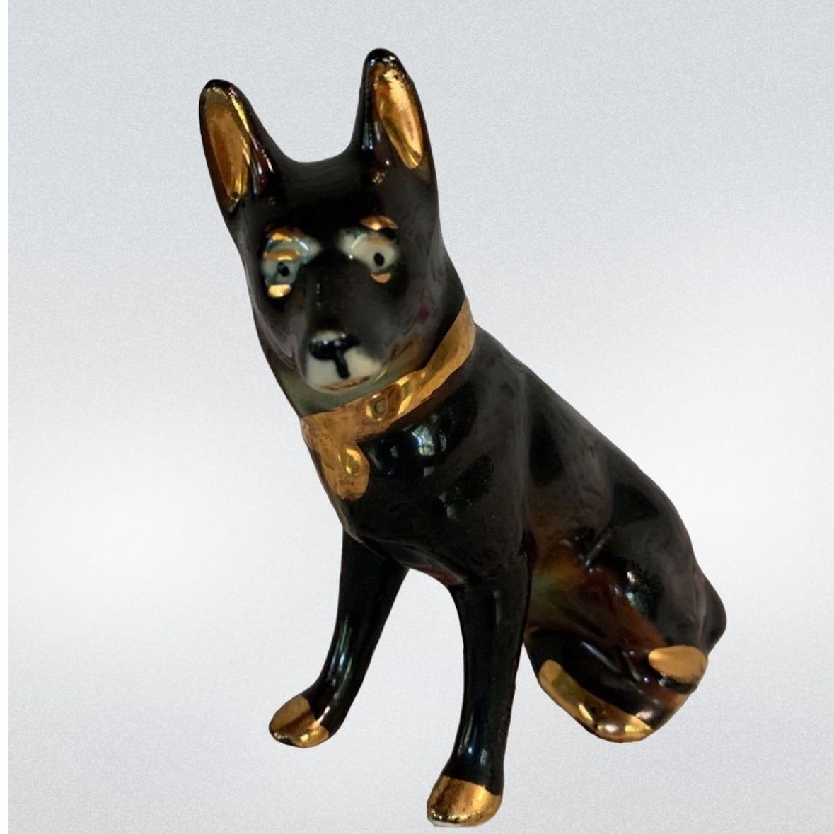 Vintage Black Ceramic Dog Figurine (German Shepherd?)