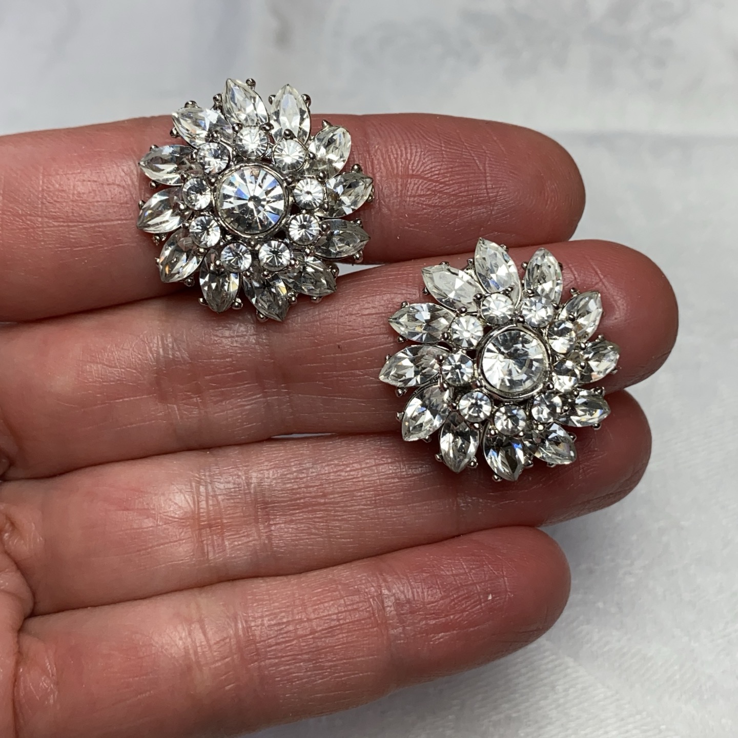 Vintage Jarin Clear Round Marquise Rhinestone Floral Cluster