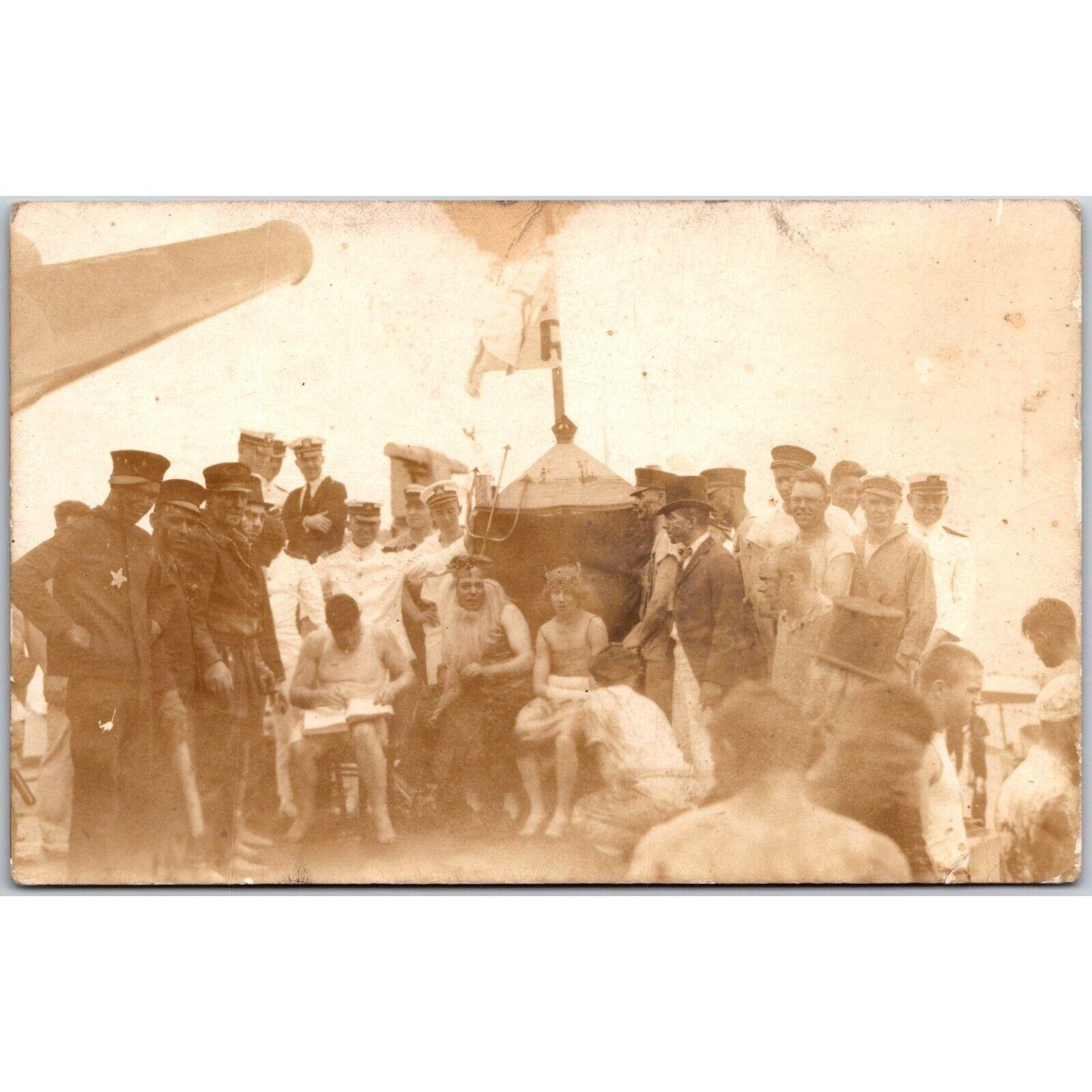 Military Sailors Ship Equator Crossing Dressed King & Queen Photo RPPC